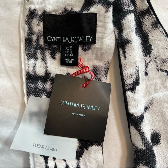 NEW NWT Cynthia Rowley Snakeskin Black/White Sleeveless 100% Linen Dress Size 14 - Picture 3 of 16